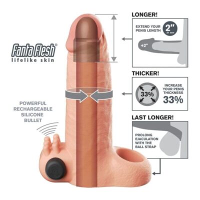 Fantasy x-tensions - manga extensora de pênis vibratória com sensação realista de 5cm bege fantasy x-tensions caliente. Pt