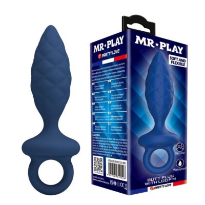 MR PLAY - PLUG ANAL TEXTURIZADO COM ANEL AZUL M