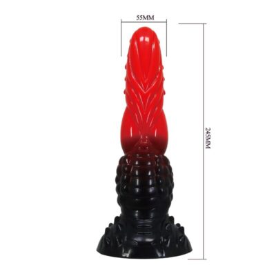 Power monsters - dildo de fantasia dragão de fogo com ventosa 24,5 cm ø 5,8 cm vermelho e preto power monsters caliente. Pt