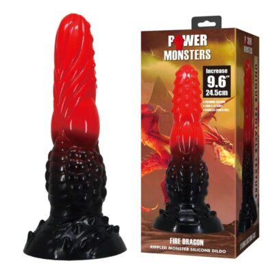 Power monsters - dildo de fantasia dragão de fogo com ventosa 24,5 cm ø 5,8 cm vermelho e preto power monsters caliente. Pt