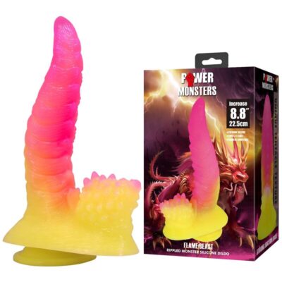 Power monsters - dildo ondulado monster fantasy com ventosa 22,5 cm ø 5,5 cm rosa e amarelo power monsters caliente. Pt