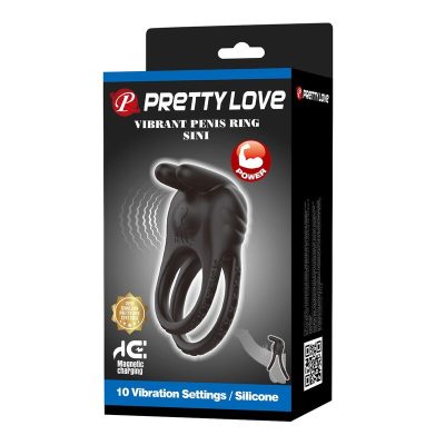 Pretty love - anel peniano vibratório recarregável sini com 10 funções preto - image 3