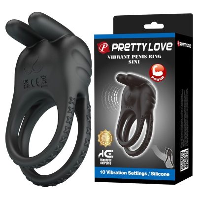 Pretty love - anel peniano vibratório recarregável sini com 10 funções preto - image 9