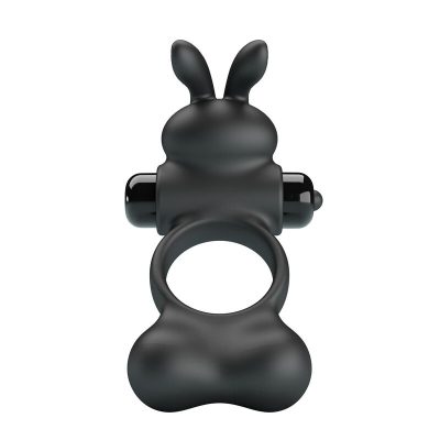 PRETTY LOVE - ANEL PENIANO VIBRATÓRIO COM ESTIMULADOR DE COELHINHO, 10 FUNÇÕES, PRETO