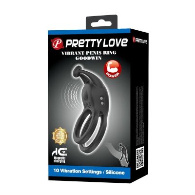 Pretty love - anel peniano vibratório duplo recarregável goodwin preto - image 3