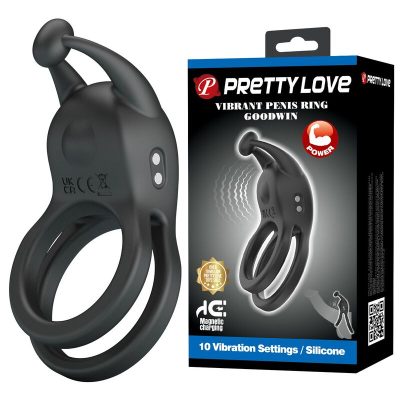 Pretty love - anel peniano vibratório duplo recarregável goodwin preto - image 14