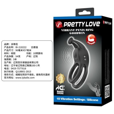 Pretty love - anel peniano vibratório duplo recarregável goodwin preto - image 15
