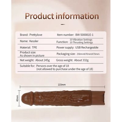 Pretty love - kessler vibrador realista com 10 modos de vibração e 10 intensidades, 22 cm, marrom - image 15