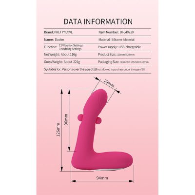 Pretty love - duden vibrador de silicone recarregável com 12 modos de vibração e 3 modos de balanço, rosa. - image 9
